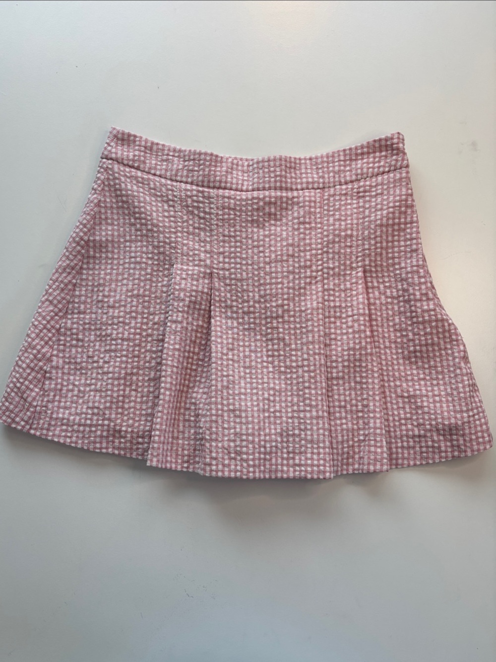 Zara Pink Gingham Pleated Skater Skirt